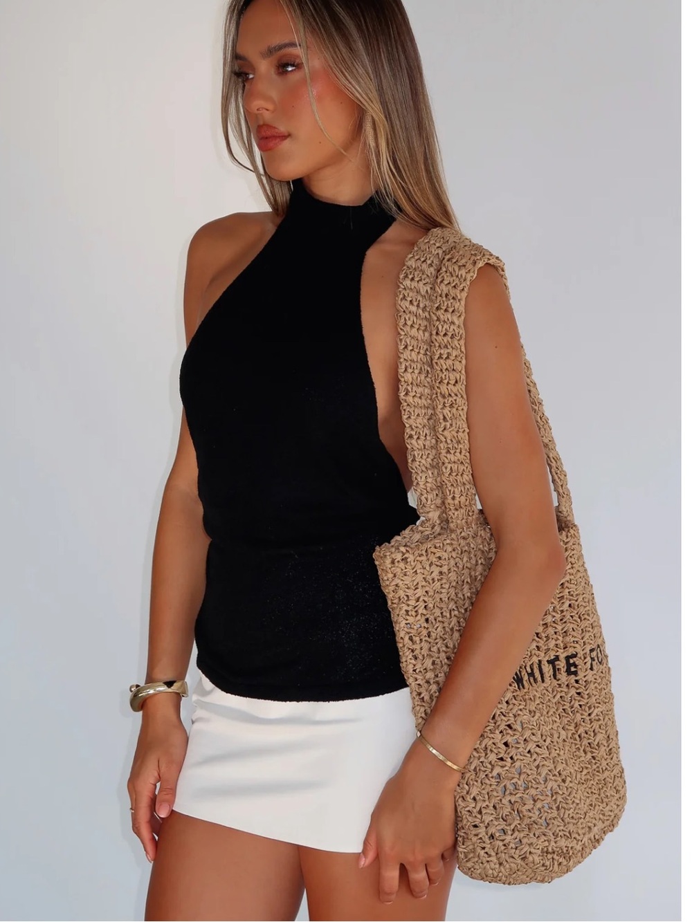 NWT WHITE FOX Boutique Black Knit Halter Top with Labeled Tag XL